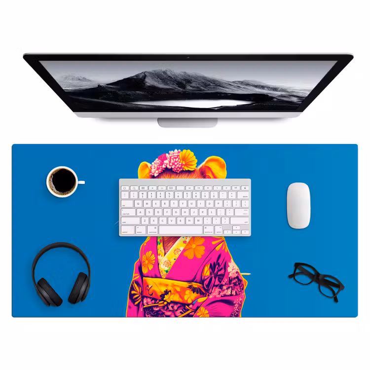 Bureau onderlegger - Muis - Kimono - Bloemen - Blauw — 3