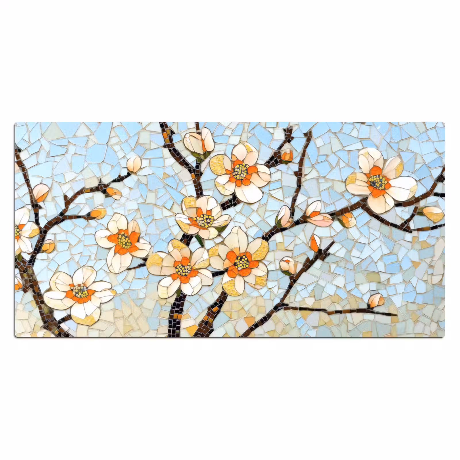 Bureau onderlegger - Bloesems - Wit - Mozaïek - Tak — 1