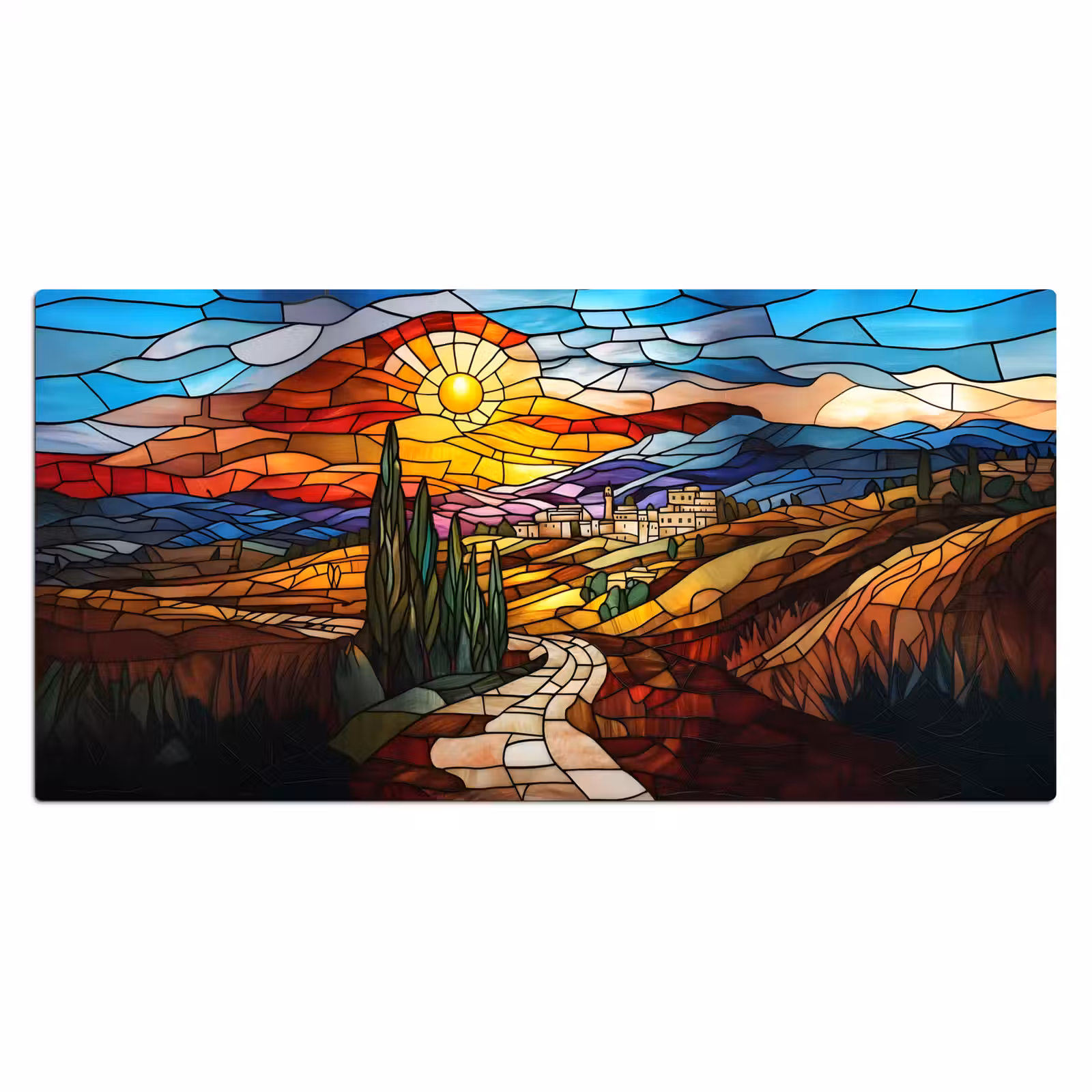 Bureau onderlegger - Mozaïek - Zon - Landschap - Dorp — 1