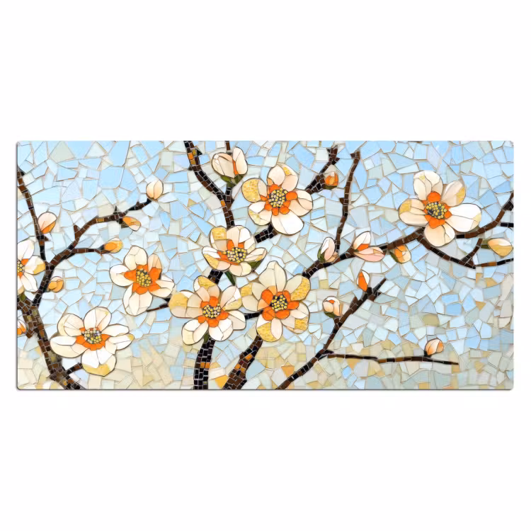 Bureau onderlegger - Bloesems - Wit - Mozaïek - Tak — 1