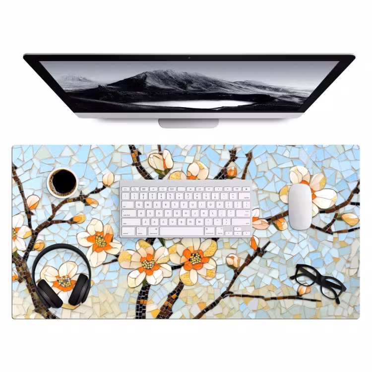Bureau onderlegger - Bloesems - Wit - Mozaïek - Tak — 3