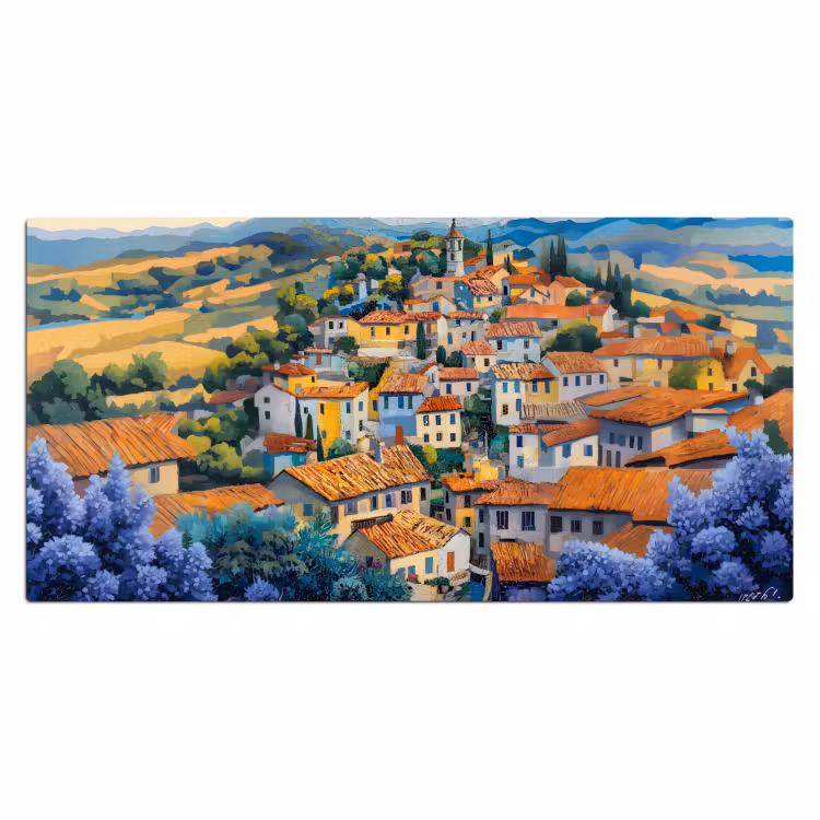 Bureau onderlegger - Dorp - Heuvels - Landschap - Bomen — 1