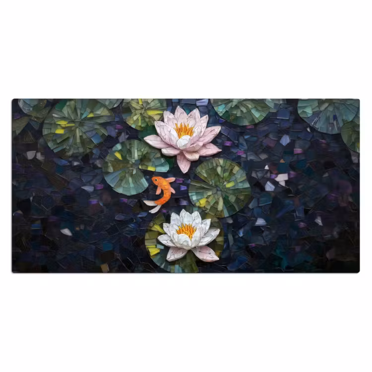 Bureau onderlegger - Glasstukjes - Leliebladeren - Vis - Oranje — 1