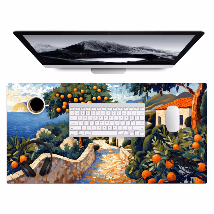 Bureau onderlegger - Huizen - Mozaïek - Sinaasappelbomen - Zee — 3