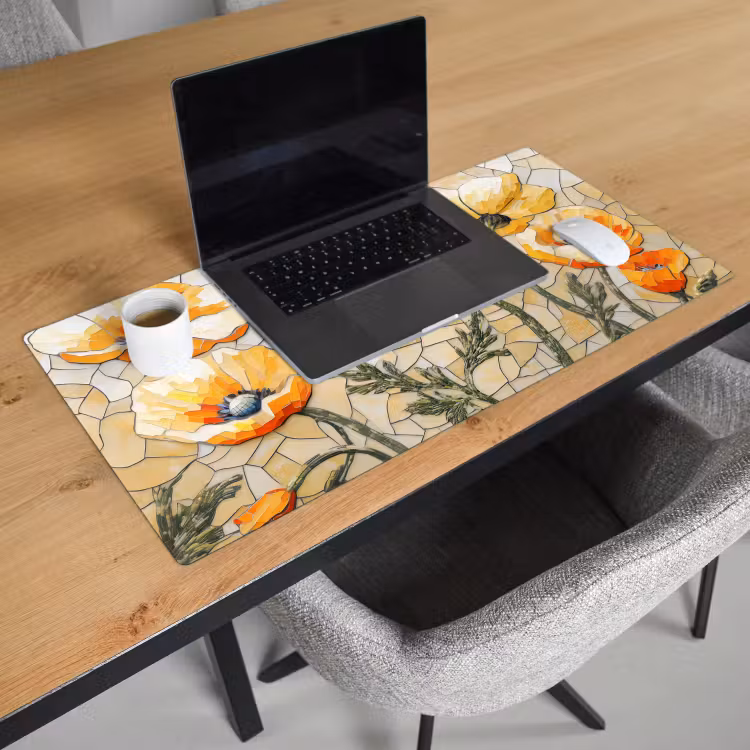 Bureau onderlegger - Klaprozen - Oranje - Mozaïek - Bladeren — 2