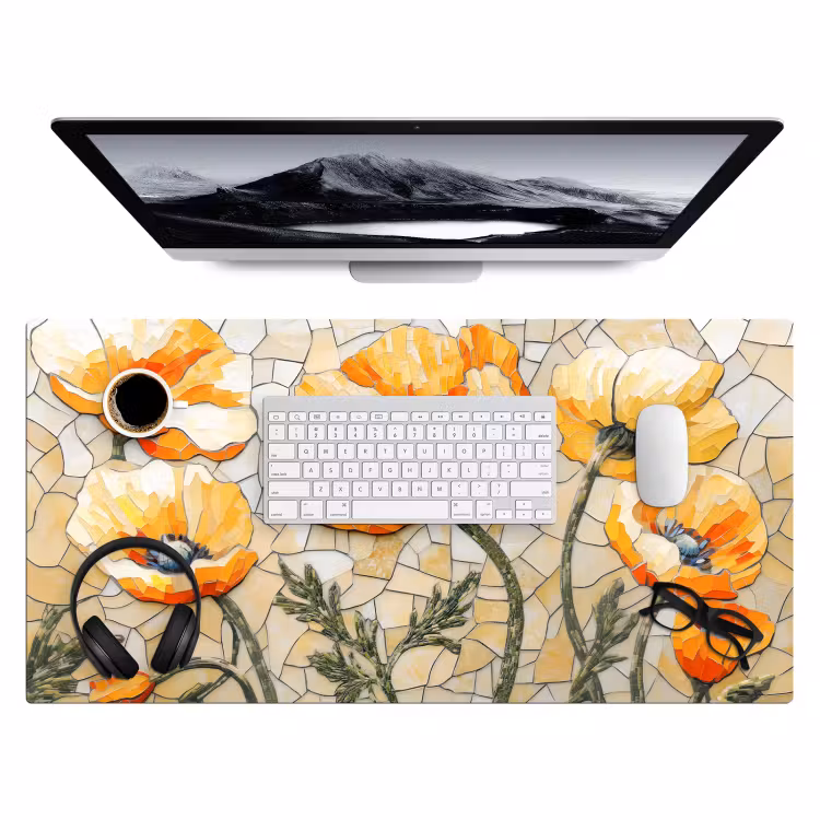Bureau onderlegger - Klaprozen - Oranje - Mozaïek - Bladeren — 3