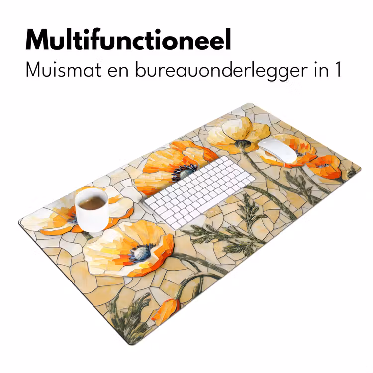 Bureau onderlegger - Klaprozen - Oranje - Mozaïek - Bladeren — 6