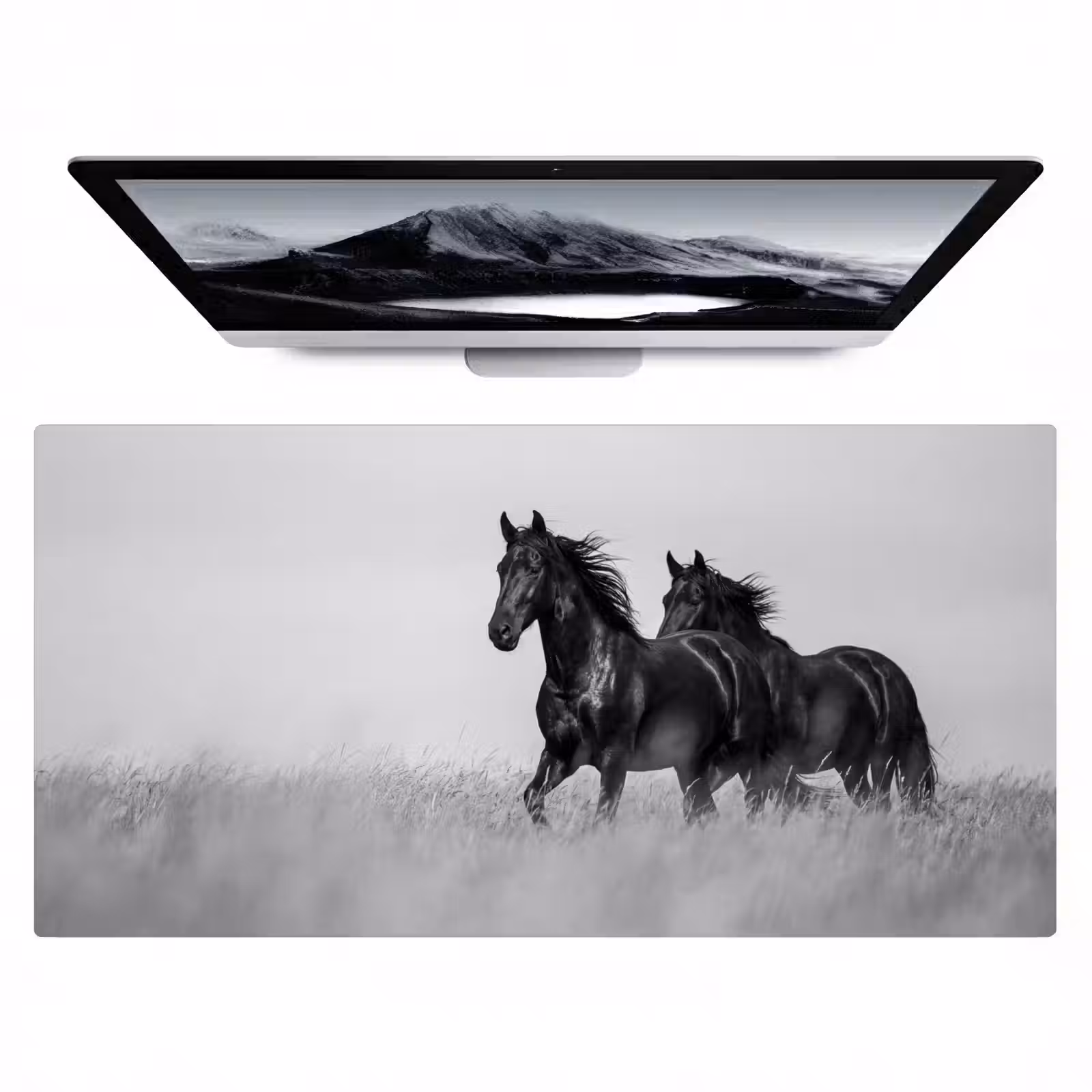 Bureau onderlegger - Paarden - Gras - Zwart - Wit — 1