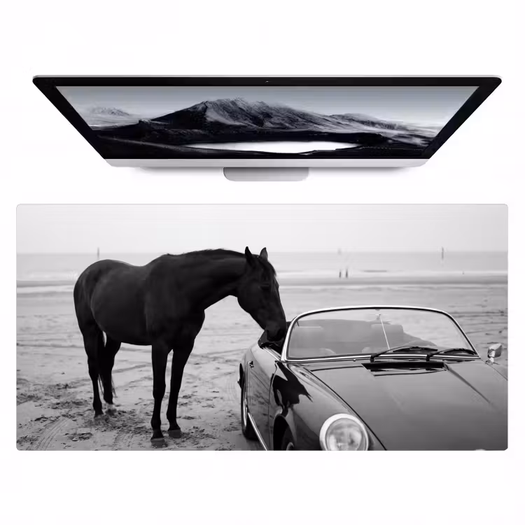 Bureau onderlegger - Paard - Auto - Zwart - Wit — 1