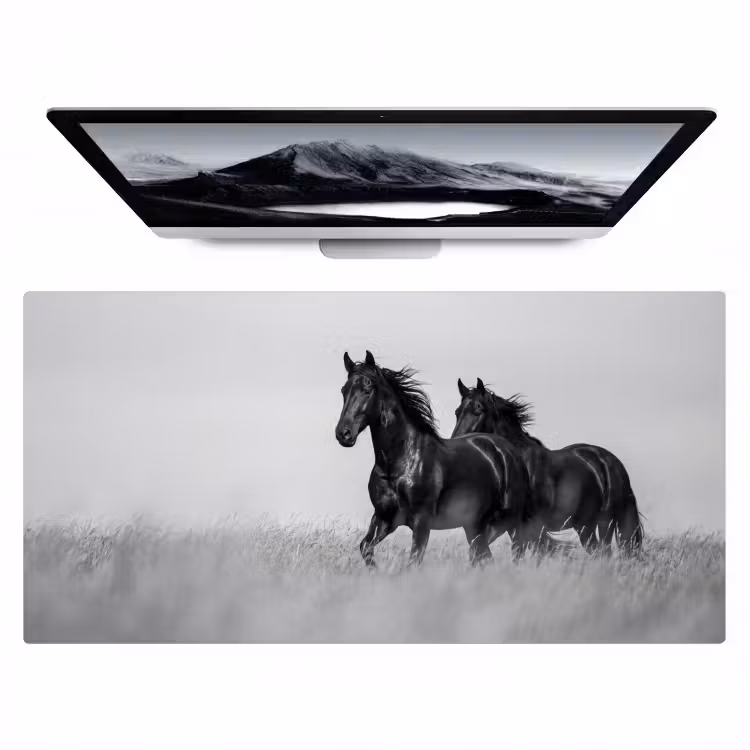 Bureau onderlegger - Paarden - Gras - Zwart - Wit — 1