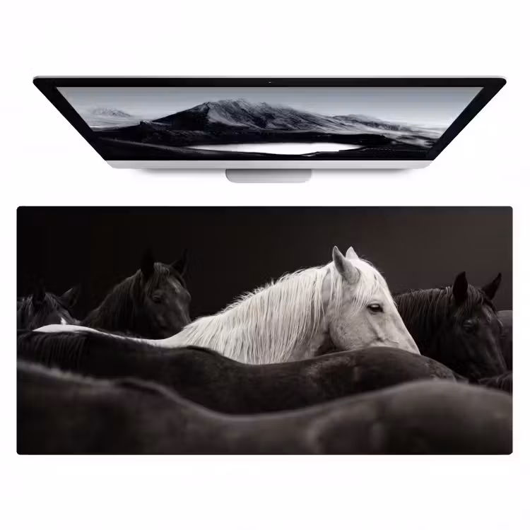 Bureau onderlegger - Paarden - Zwart - Wit - Kudde — 1