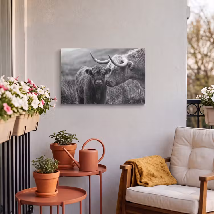 Buiten canvas - Schotse hooglander - Kalf - Zwart - Wit — 3