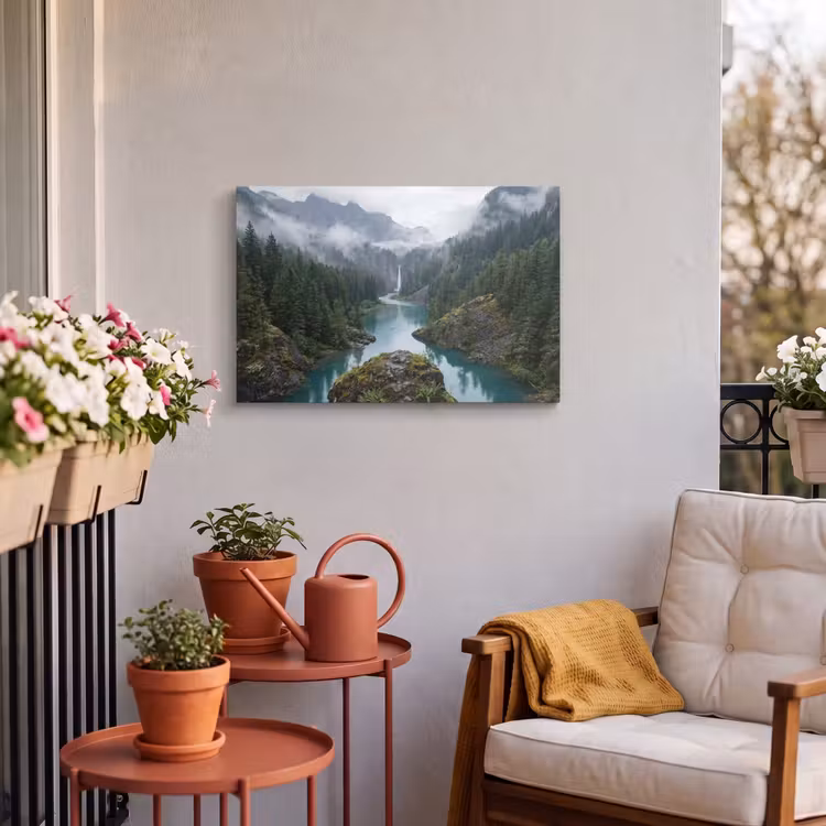 Buiten canvas - Waterval - Bomen - Bergen — 4