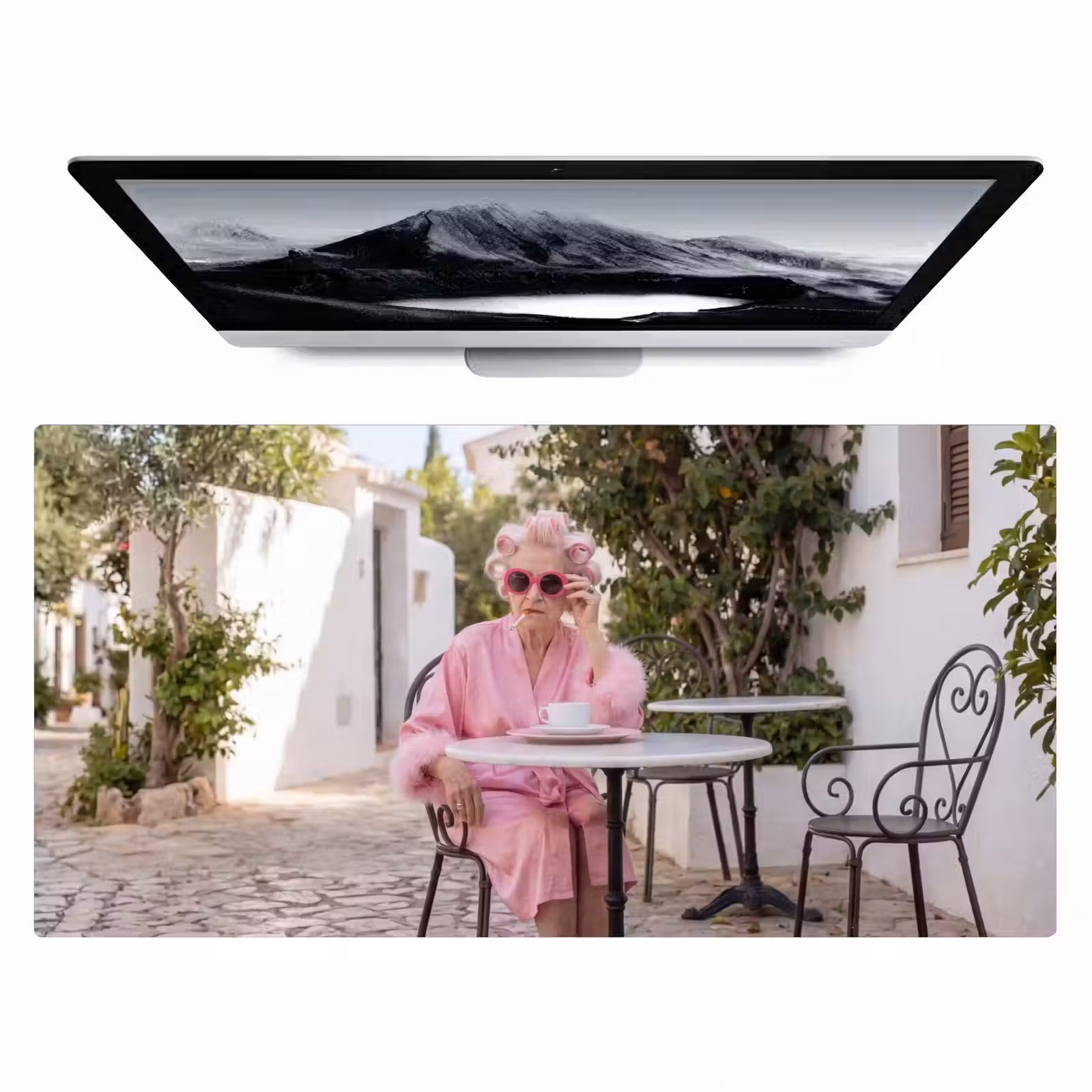 Bureau onderlegger - Ochtendjas - Krulspelden - Roze — 1