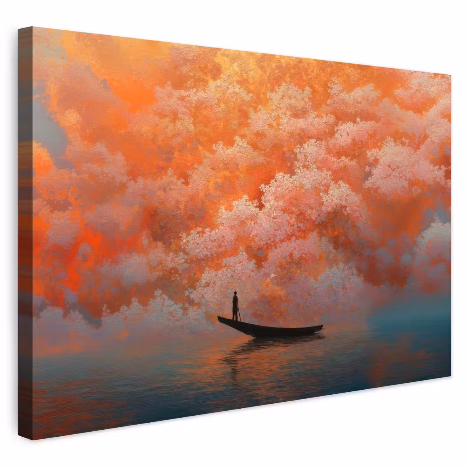 Buiten canvas - Zee - Boot - Wolken - Oranje — 1