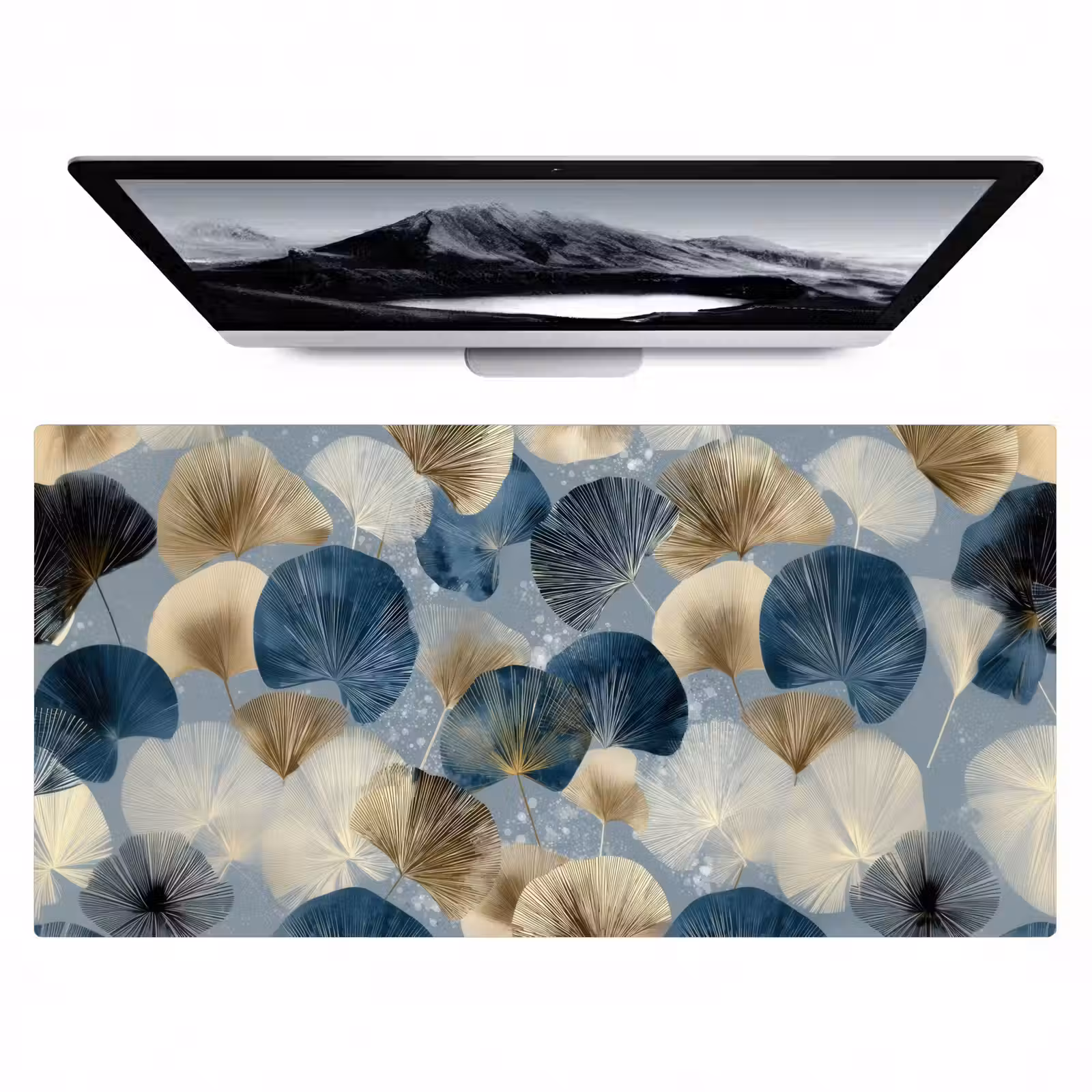 Bureau onderlegger - Bladeren - Abstract - Goud - Blauw — 1