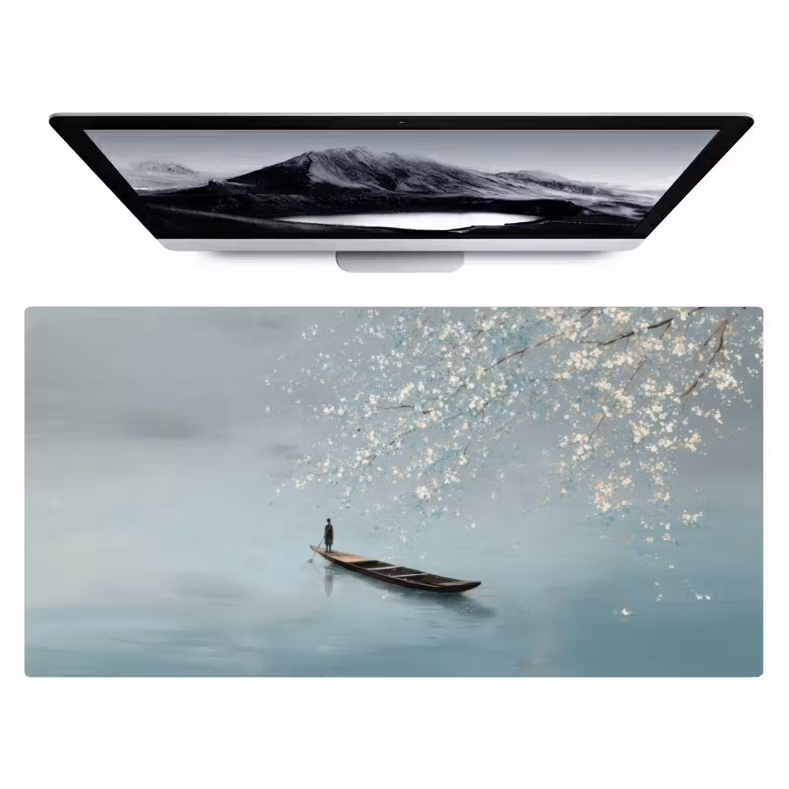Bureau onderlegger - Bloesems - Minimalistisch - Wateroppervlak - Boot — 1