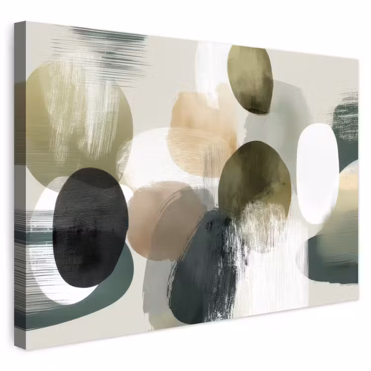 Buiten canvas - Minimalistisch - Cirkels - Penseelstreken - Beige — 1