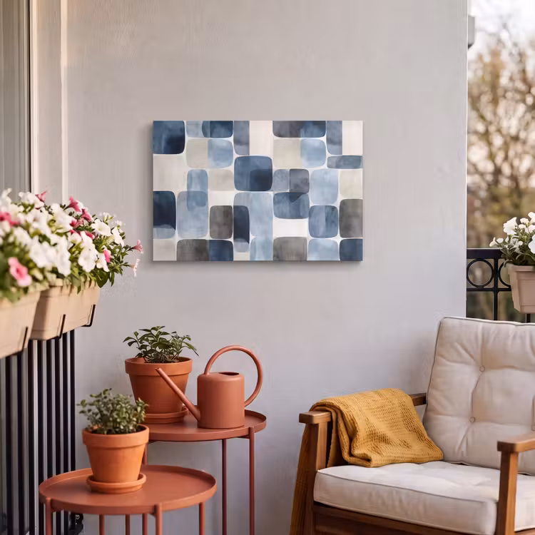 Buiten canvas - Patroon - Blauw - Vierkanten — 4