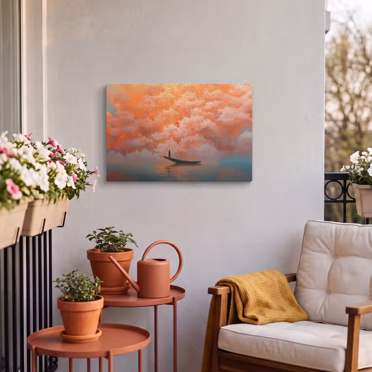 Buiten canvas - Zee - Boot - Wolken - Oranje — 4