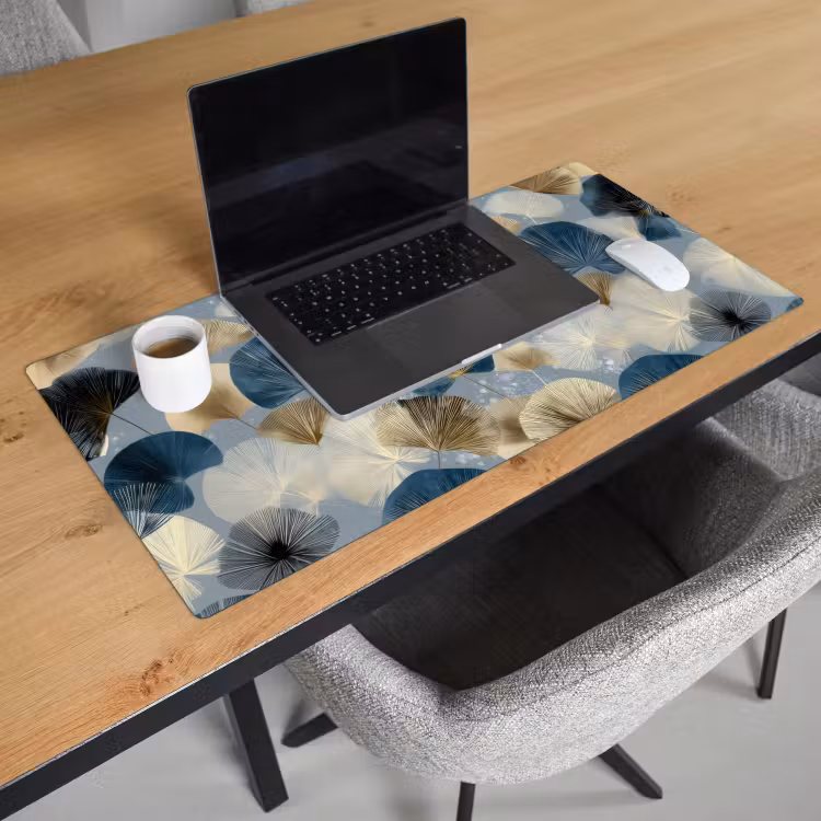 Bureau onderlegger - Bladeren - Abstract - Goud - Blauw — 3