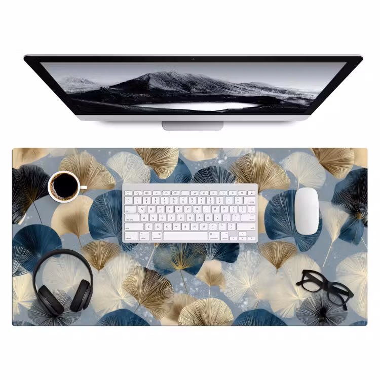 Bureau onderlegger - Bladeren - Abstract - Goud - Blauw — 4