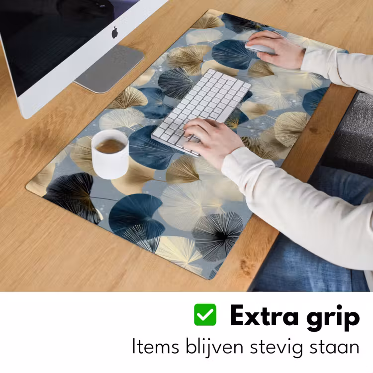 Bureau onderlegger - Bladeren - Abstract - Goud - Blauw — 6