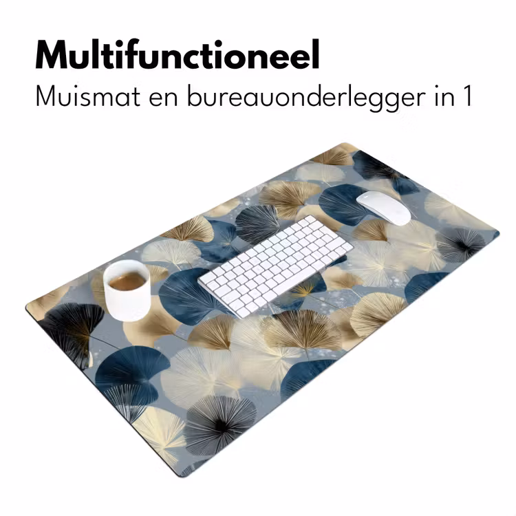 Bureau onderlegger - Bladeren - Abstract - Goud - Blauw — 7