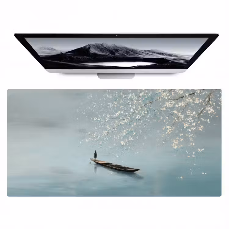 Bureau onderlegger - Bloesems - Minimalistisch - Wateroppervlak - Boot — 1