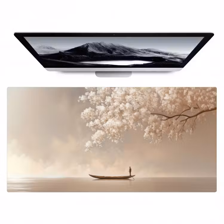 Bureau onderlegger - Bloesems - Wit - Boot - Minimalistisch — 1