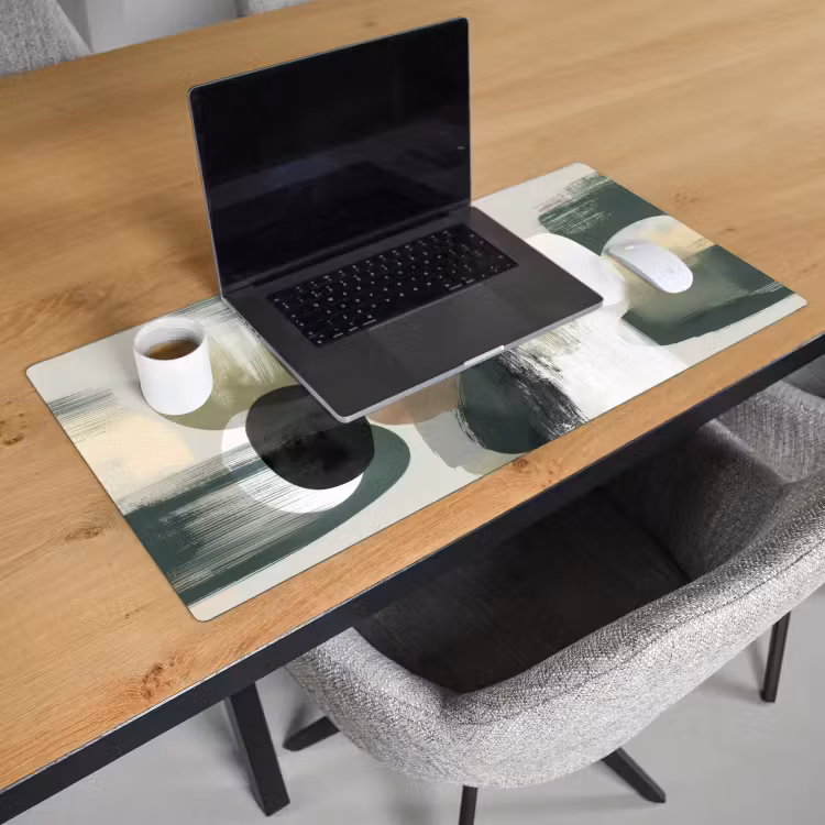 Bureau onderlegger - Minimalistisch - Cirkels - Penseelstreken - Beige — 3