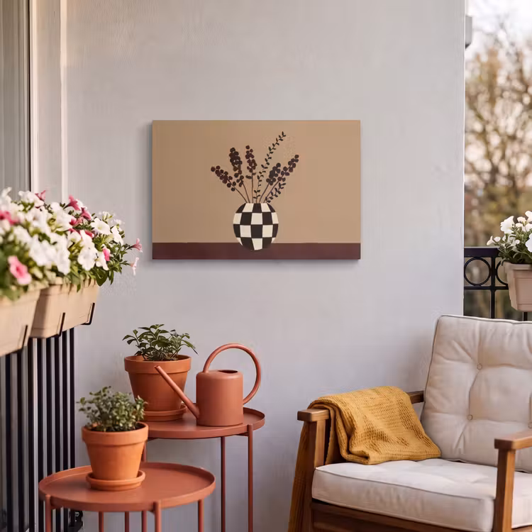 Buiten canvas - Minimalistisch - Vaas - Bloemen - Bruin — 4