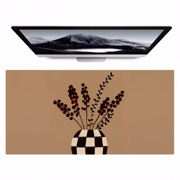 Bureau onderlegger - Minimalistisch - Vaas - Bloemen - Bruin — 1