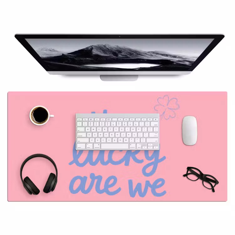 Bureau onderlegger - How lucky are we - Klavervier - Roze - Blauw — 4