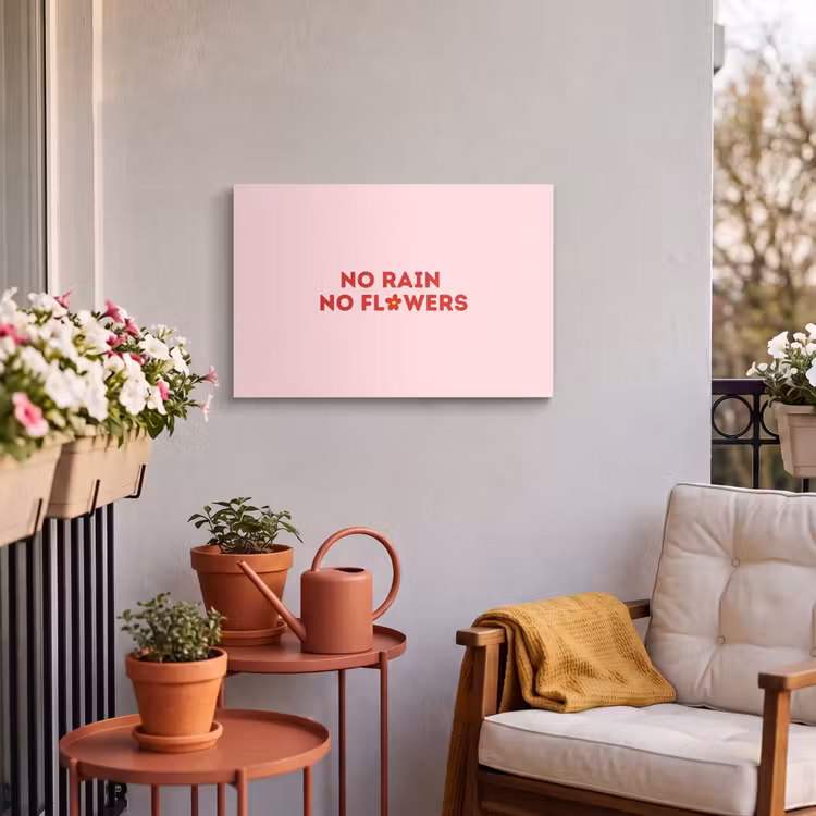 Buiten canvas - No rain no flowers - Minimalistisch - Roze - Bloem — 3