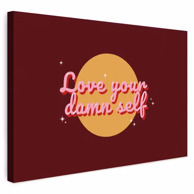 Buiten canvas - love your damn self - Cirkel - Glitter - Rood — 1