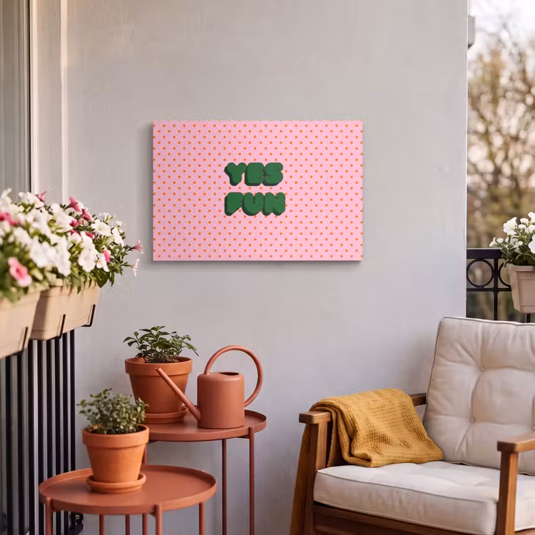 Buiten canvas - Yes fun - Groen - Roze - Stippen — 4