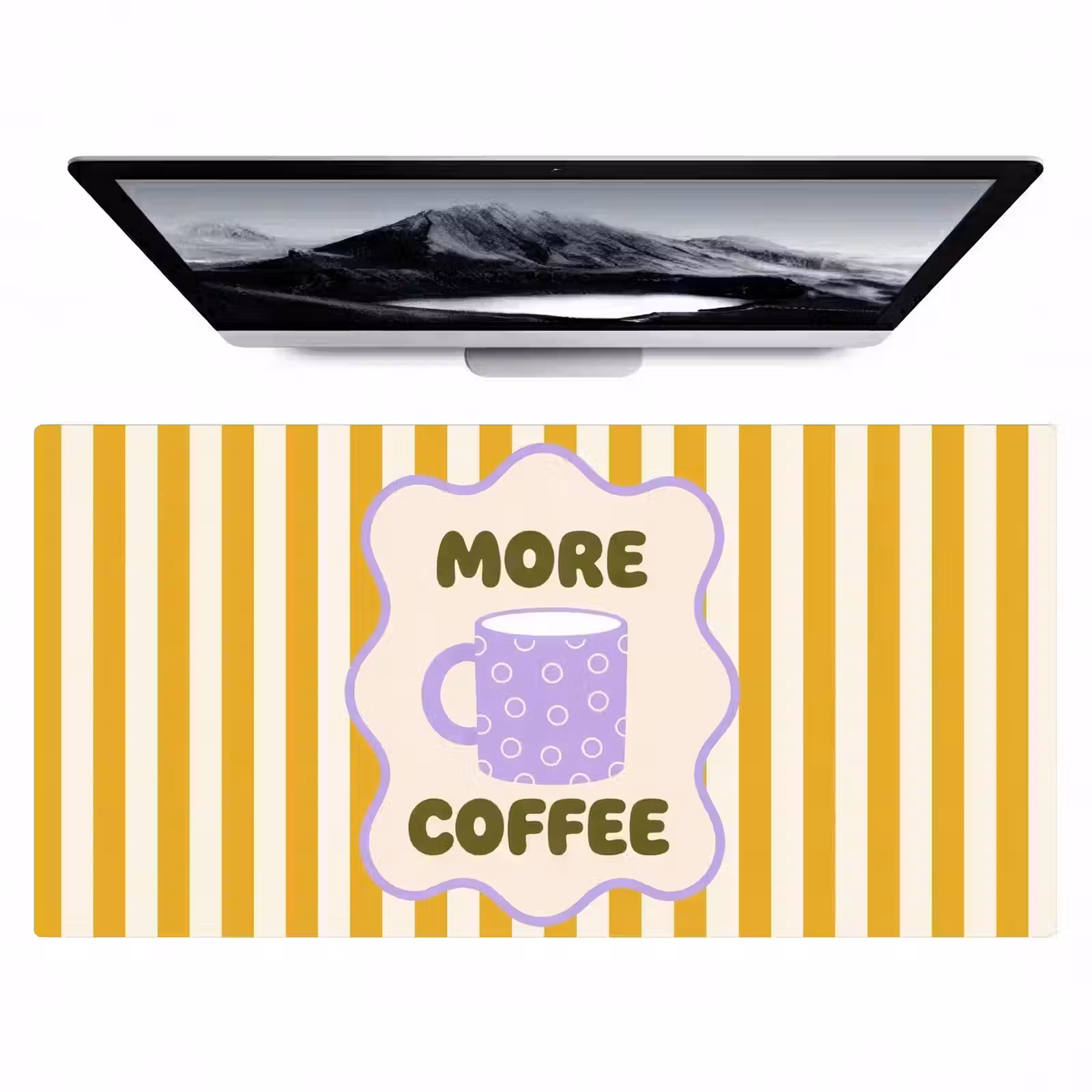Bureau onderlegger - More coffee - Geel - Paars - Strepen - Mok — 1