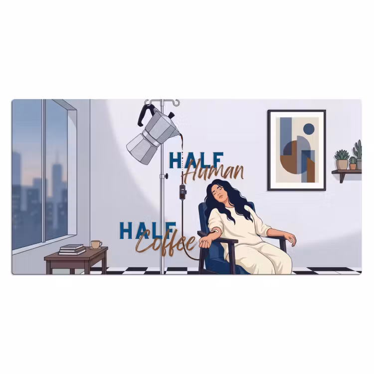 Bureau onderlegger - Half human, Half Coffee - Infuus - Koffie — 2