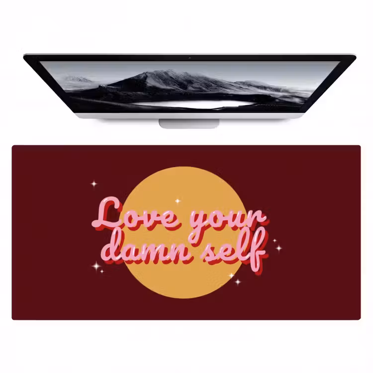 Bureau onderlegger - love your damn self - Cirkel - Glitter - Rood — 1