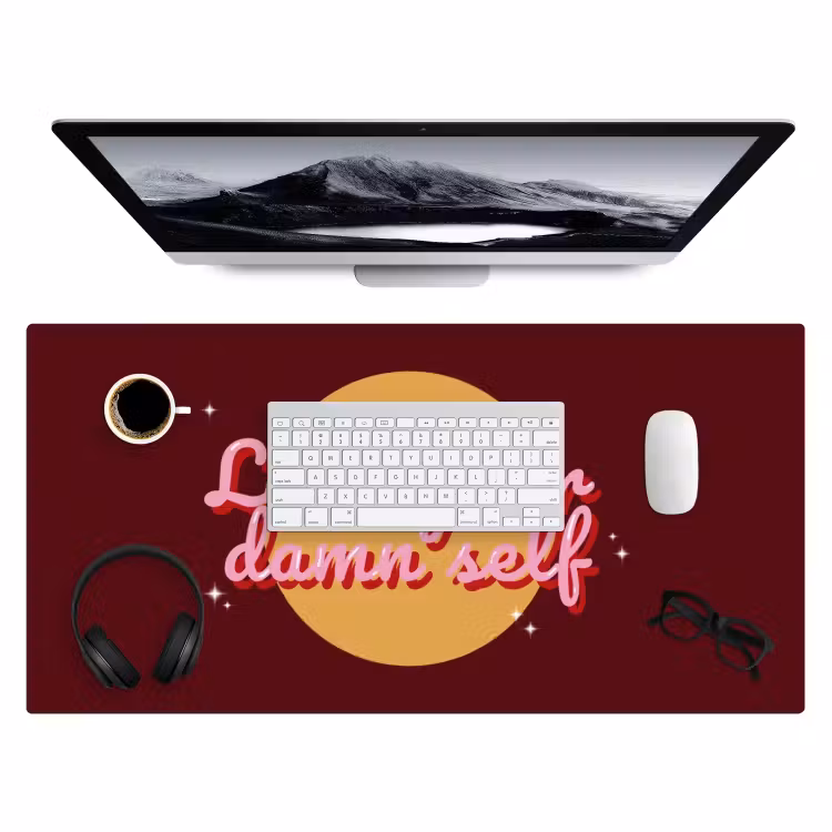 Bureau onderlegger - love your damn self - Cirkel - Glitter - Rood — 4
