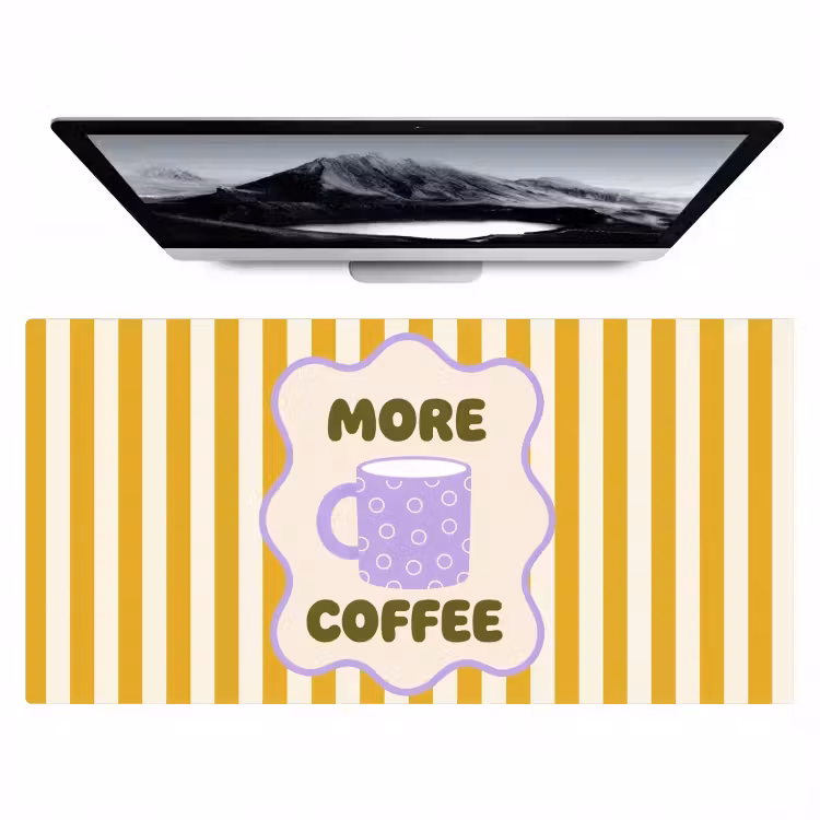 Bureau onderlegger - More coffee - Geel - Paars - Strepen - Mok — 1