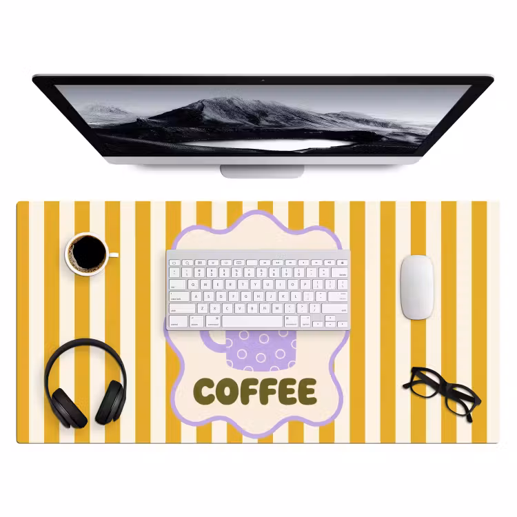 Bureau onderlegger - More coffee - Geel - Paars - Strepen - Mok — 4