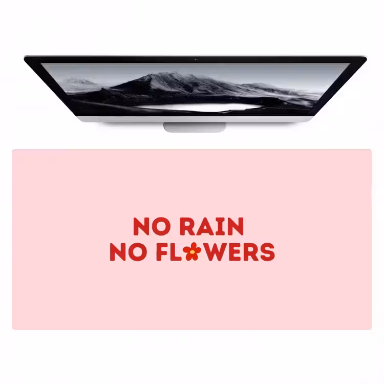 Bureau onderlegger - No rain no flowers - Minimalistisch - Roze - Bloem — 1