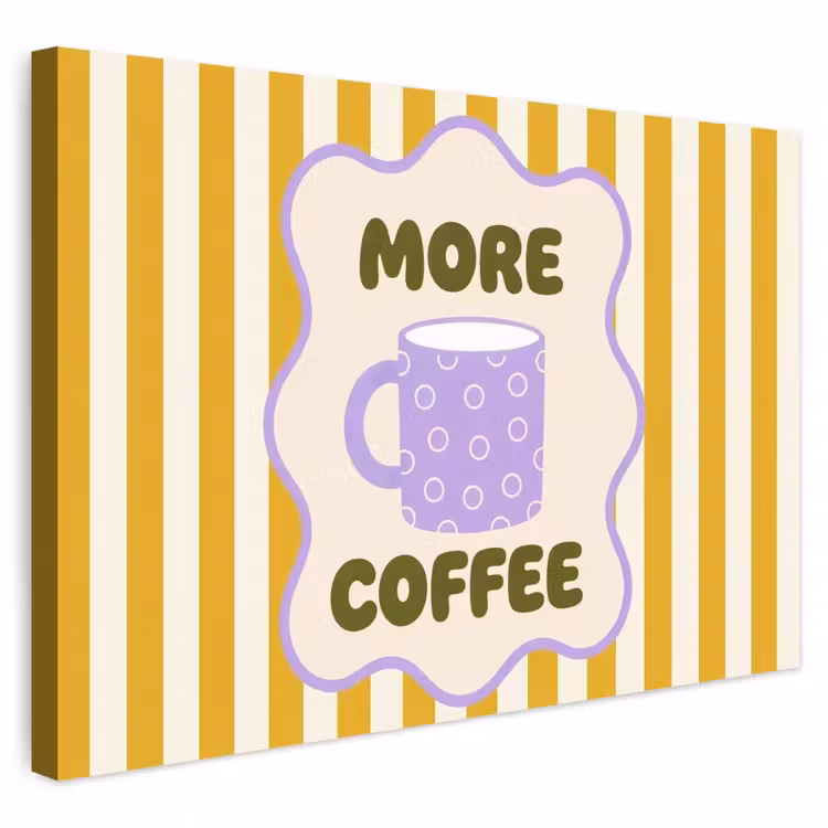 Buiten canvas - More coffee - Geel - Paars - Strepen - Mok — 1