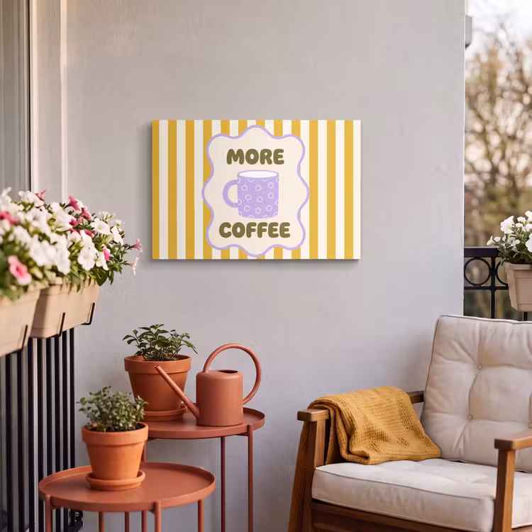 Buiten canvas - More coffee - Geel - Paars - Strepen - Mok — 3