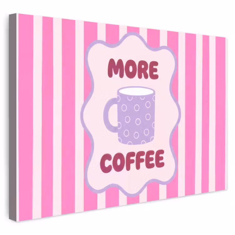 Buiten canvas - More coffee - Roze - Paars - Strepen - Mok — 1