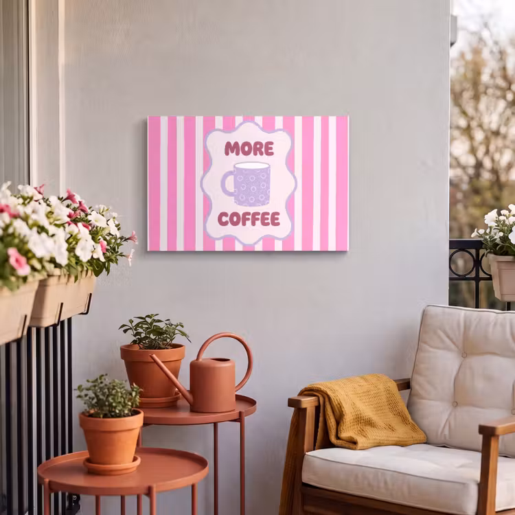 Buiten canvas - More coffee - Roze - Paars - Strepen - Mok — 3