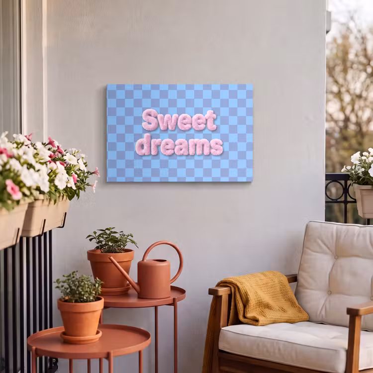 Buiten canvas - Sweet dreams - Vierkanten - Roze - Blauw — 3