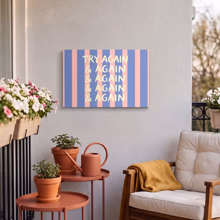 Buiten canvas - Try again - Strepen - Roze - Verticaal - Blauw — 3